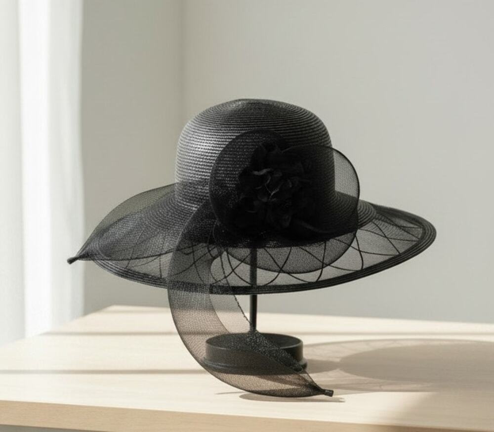 Lord & Taylor Women's Polypropylene Garden Sun Hat Mesh Bow & Trim Medium Brim